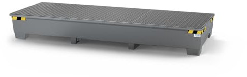 Auffangwanne pro-line aus Stahl für 3 IBC, lackiert, 3 Gitterrosten