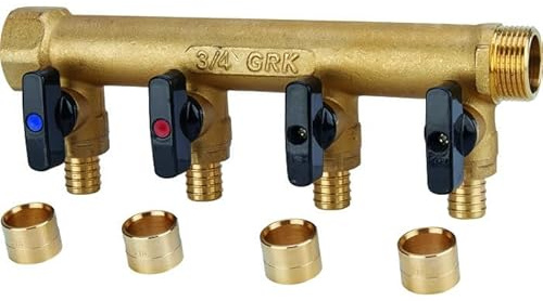 Collecteur avec vannes PER à glissement - GRK - M/F - 3/4' - Diamètre 16 mm - 4 sorties