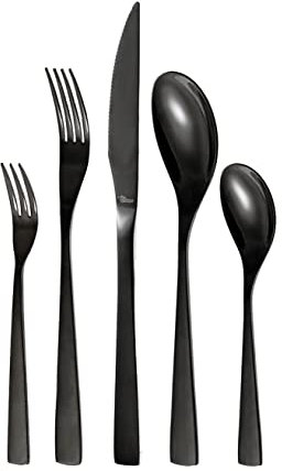 Otto Koning - Berlin - Besteck schwarz 4 Personen, Essbesteck Set 20 teilig, Titanium schwarz plattiert und hochglanzpoliertem Edelstahl, Dicke 4 mm und Steakmesser. Ein modernes Besteck für 4 Gäste.