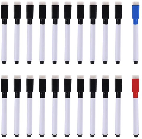 ATBUSS Lot de 22 marqueurs effaçables pour tableau blanc avec aspiration magnétique avec effacement sec, pointe fine, marqueurs à séchage rapide pour l'école, le bureau