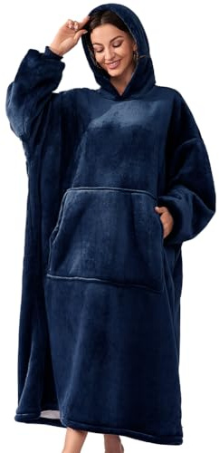Michorinee Hoodie Decke Extra Lang Sherpa Tragbare Decke als Geschenke für Frauen Herren - Übergroße Decken Hoodie Weiche Warme Fleece Flanell Kuscheldecke mit Ärmeln und Tasche Blau
