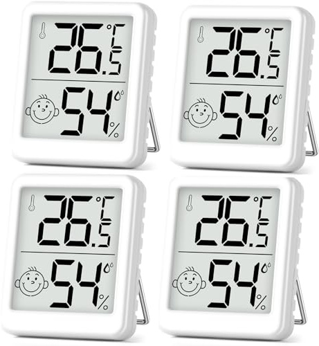 PAIRIER 4 pièces Mini LCD Thermomètre Hygromètre Interieur Termometre Maison Convient pour Les Chambres D'enfants,Les Chambres de Personnes âgées etc Blanc