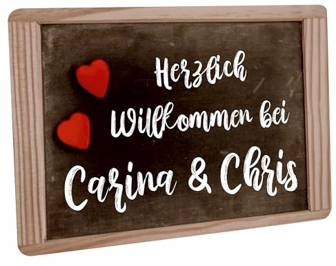 Crealuxe Fussmatte 'Wunschtext/Wunschname - Schieferschild mit Namen - Herzlich Willkommen - personalisiert, Fußabtreter, Fußmatte rutschfest, Paare & Familie