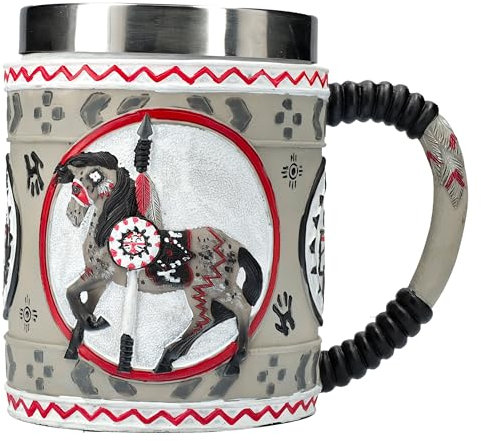 Pacific Giftware The Grey Ghost Pichet peint à la main avec emblème de cheval indien, 500 ml, pierre artificielle, insert en acier inoxydable, The Trail of Painted Ponies