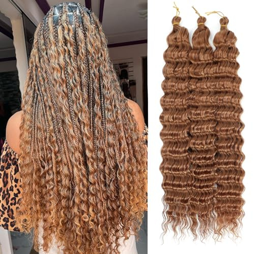 MLETULIPS Ocean Wave Crochet Hair Extensions Deep Wave Braiding Crochet Hair Soft Synthetic Curly Braiding Crochet Hair for Black Women (30#, 22 inch (pack of 3）)