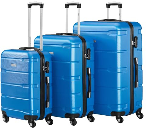 Zelsius Koffer Set 3 Stück, Blau | ABS Hartschalenkoffer mit Zahlenschloss, Doppelrollen und Innen Trennwand | Trolley, Koffer Groß, Luggage Set, Handgepäckkoffer, Hartschalenkoffer Set 3 teilig