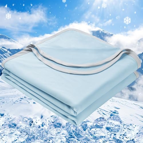 PHF Kühldecke 220x240cm, Arc-Chill Q-Max>0.5 doppelseitige selbstkühlende Kühldecke, Schweißabsorbierende und Atmungsaktive Ice Blue Bettedecke Sofadecke Wohndecke Reisedecke (Blau)