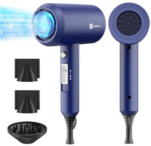 Slopehill Professional Ionic Hair Dryer, Powerful 1800W Fast Drying Low Noise Blow Dryer with 2 Concentrator Nozzle 1 Diffuser Attachments for Home Salon Travel (Prussian Blue)