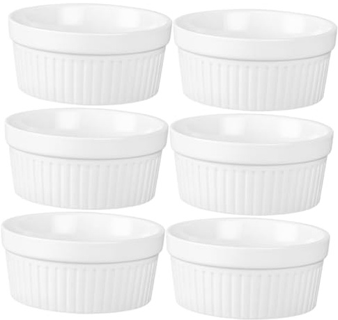 MAGICLULU 6pièces Ramequins Céramique Pour Dessert Bol Pâtisserie Anti-dérapant Tasse Pudding Four Ménage Lot