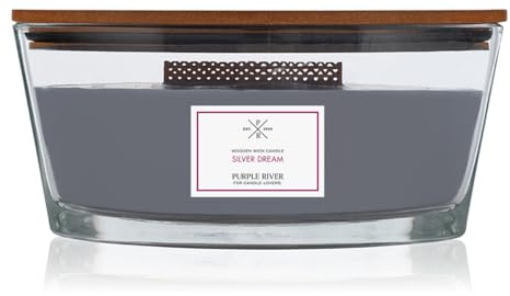 Purple River Candle Duftkerze im Glas mit Deckel | Silver Dreams | Duftkerze Holzig | Duftkerze Holzdocht | Kerze im Glas | Raumduft für Zuhause