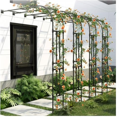 Gurkenspalier Garten-Halbbogen-Kletterpflanzen-Blumenspalier für den Außenbereich, schwarze Gurken-Rosenlaube aus Metall für Hochbeete, Blumenrahmen für Weinreben ( Color : Black , Size : Width from w
