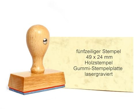 Dekolando Holzstempel Stempel personalisiert 1zeilig bis 6zeilig - Firmenstempel mit Wunschtext personalisieren - Namensstempel Adressstempel (5 Zeilen | 49 x 24 mm)