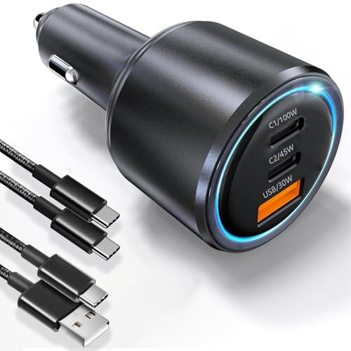Bywulanda Upgrade 175W USB C Car Charger, PD3.1 100W&PD3.0 45W Type C Adapter, 3 Port Mutiple QC5 Super Fast Car Charger with 100W USB C Cable for iPhone 16/15 Pro, MacBook Pro Etc