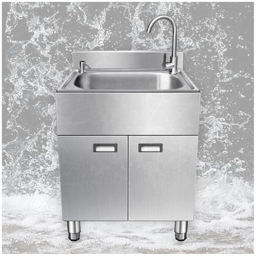 DIHRVTHC Ausgussbecken Edelstahl, Outdoor Spüle, Spülenschrank Mit Spüle, Küchenspüle Unterschrank Edelstahl Waschbecken 2 Türen, Verwendet In Bar, Küche, Restaurant, Integrierte Plattform Mit(60cm)