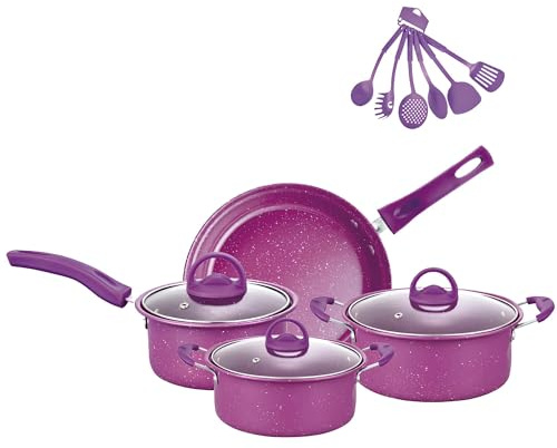 WXFKLDJ Violet, Ensemble De Casseroles Et Poêles, Ensemble De Cuisson Antiadhésif De 13 Pièces, Batterie De Cuisine À Induction avec Poêles À Frire, Casseroles Et Marmite