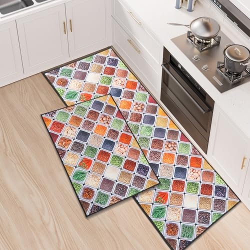 Fecialy Alfombra de Cocina Antideslizante Alfombra de Cocina, Durable Anti-Fatiga Corredor de Pasillo para Cocina Lavable Alfombra de Cocina Alfombra de Puerta Set,43x75cm+43x120cm