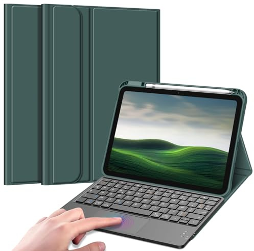FINTIE Clavier Pavé Tactile pour iPad A16 11 2025/iPad 10e Gen 10.9 2022 | Clavier AZERTY sans Fil Bluetooth, Rechargeable, Coque avec Porte-stylet, Multi-angles, Vert Nuit