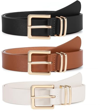 VONMELLI 3er-Pack Ledergürtel Damen für Jeans Hosen Kleider Modischer Taillengürtel Damen mit Goldener Quadratischer Schnalle S