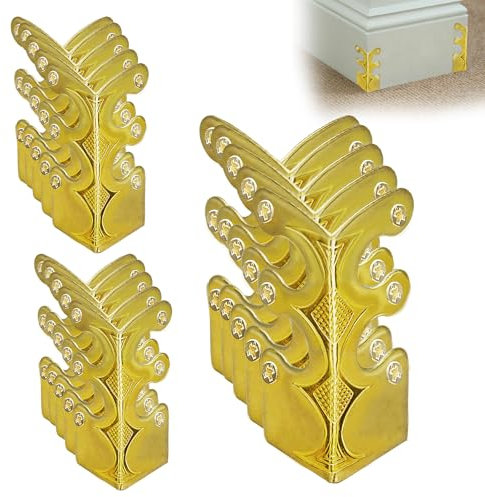 15PCS Solid Brass Skirting Board Corner Protectors, Skiffers Baseboard Corner Protectors, Vintage Metal Corner Bracket, Decorative Cover, Gold, 15 Pack