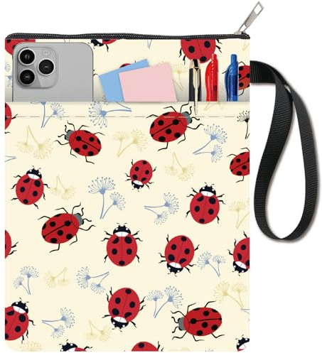 CRASPIRE Copertine per Libri Ladybug Custodia per Libri Protezione per Libri retrò per Libri Tascabili Copertina per Libri in Tessuto Lavabile con Cerniera e Tasca Extra per Gli Amanti dei Libri