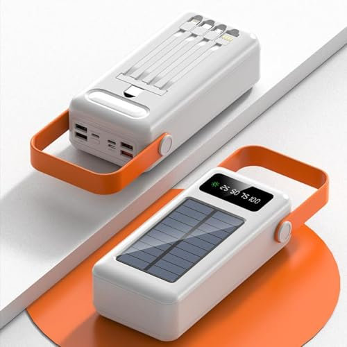 KhUkhu Caricabatterie Solare Power Bank 60000Mah, Caricabatterie Portatile con Doppie Uscite E Doppi Ingressi 4 LED Torcia, Power Bank Batteria A Ricarica Rapida,Bianca,60000mAh