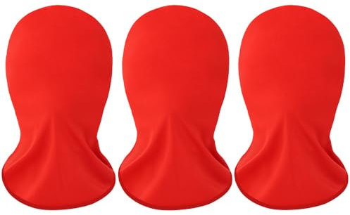 3 Piece Unisex Full Face Zentai Hood Mask Men Women Elastic Cooling Breathable Full Head Cover Faceless Mask for Halloween Cosplay Costume (Red)