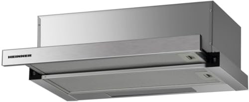 HEINNER HTCH-F400IX Flachschirmhaube 60 cm, 2 Ebenen, Teleskop-Dunstabzugshaube Umluft 358,4 m³/h, Silber