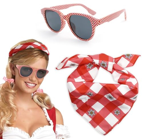 Oktoberfest Halstuch Rot-Weiß Kariert, Rot Trachtentuch Kariert Halstuch, Rot-Weiß Karier Brille, Kann als Halstuc, Bandana oder Armbinde für Oktoberfest-Mottopartys verwendet werden