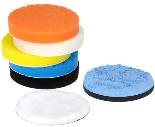 QWORK® Set di 7 tamponi per lucidatura da 125 mm, con Spugna lucidante e tamponi in Microfibra, Auto, Vetri, Mobili