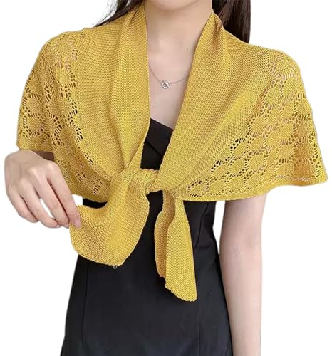 NiceYnn Scialle Maglia annodata Sciarpa Spalla Poncho all'Uncinetto Mantello Hollow Matrimonio Serata Cerimonia Compleanno Elegante Casual, giallo, Taglia unica