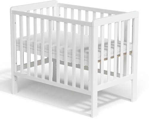 Wooden Baby Cot Bed With Deluxe Aloe Vera Mattress，Baby Crib，Convertible Cot，Baby Crib，3 Adjustable Bed Base Positions (100x60CM)