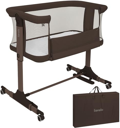 Lionelo Pari 3-i-1 Babysäng & Sidosäng Co-Sleeper för Nyfödda – Vagga, 6-stegs Höjdjustering, Lutningsfunktion, Andningsbara Meshsidor, Hjul med Broms, T25 Madrass, Transportväska, upp till 9 kg