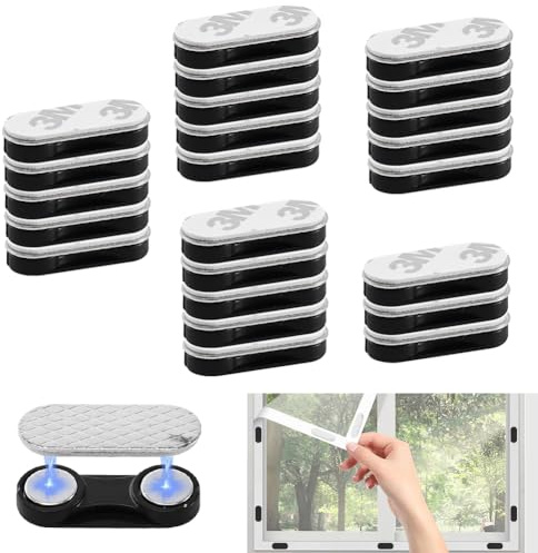 Aoreun Imanes Mosquitera Ventana, 24 Piezas Imanes para mosquiteras con Adhesivo Clips Magnéticos sin Taladrar, Accesorio para persiana Opaca Cortinas