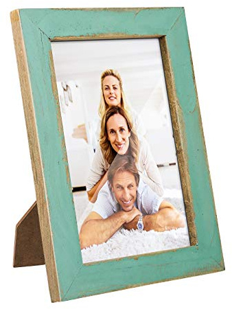 Bilderrahmen Holz Vintage 13x18cm/6 Grün Bilderrahmen Rustikal Holz Fotorahmen Wand Deko für Zuhause Wohnzimmer Tabelle Wand, Hellblau