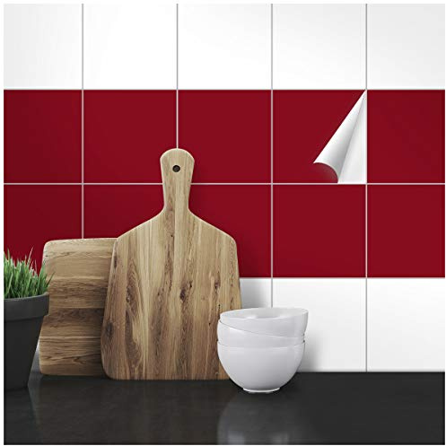 Wandkings Fliesenaufkleber - Wähle eine Farbe & Größe - Weinrot Seidenmatt - 15 x 15 cm - 20 Stück für Fliesen in Küche, Bad & mehr