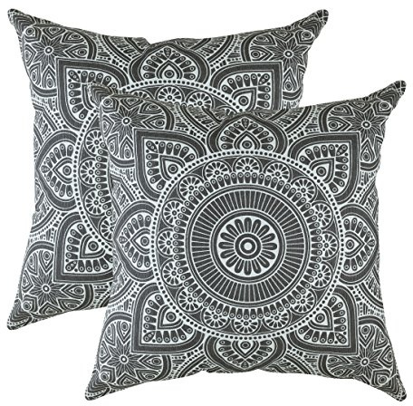 TreeWool Dekorativer Kissenbezug (40 x 40 cm, Graphit) Mandala Design 100% Baumwolle (2er Pack)