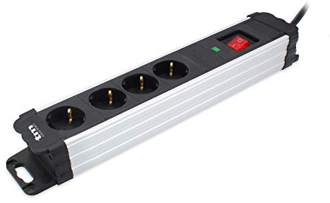 TM Electron TMUAD404 base múltiple de 4 tomas con interruptor, protector de sobretensión y acabado en aluminio