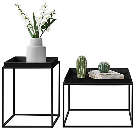 [en.casa] 2er Set Tabletttisch 'Helier' Schwarz mit Abnehmbaren Servierplatten Beistelltisch Set Serviertisch Doppelt Couchtisch Sofatisch