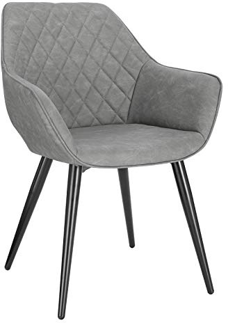 WOLTU Esszimmerstühle 1er Set, für Esszimmer, Küche, Wohnzimmer, Küchenstühle gepolstert mit Rückenlehne Armlehen, Metallbeinen, Kunstleder, Grau
