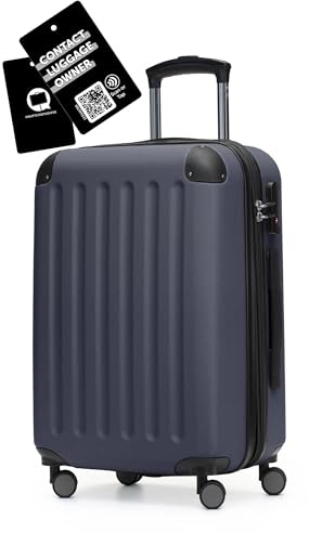 Hauptstadtkoffer Spree - Handgepäck, 55 x 36 x 21 cm + Digitaler Kofferanhänger, TSA, 4 Rollen, 42 Liter, Reisekoffer, Hartschalenkoffer, Rollkoffer, Bordgepäck Koffer, erweiterbar, Dunkelblau