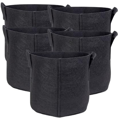 INTIRILIFE 5X Pflanzsack aus Vlies Stoff 20 Liter -5 Gallon- 30 x 25 cm - Pflanzen Übertopf mit Tragegriffen für Garten, Gewächshaus - Pflanzkübel Pflanzgefäß Pflanzbeutel Pflanztasche Kartoffelsack
