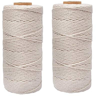 Yongbest Makramee Garn,2 Rollen Naturliches Baumwolle Garn 200 m 1 mm Baumwollgarnseil für Wandbehang Pflanzenbügel Backen DIY Basteln