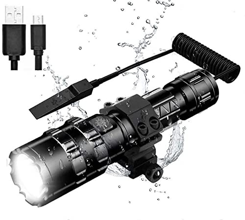 Iriisy Kit de Linterna LED Alta Potencia Recargable 1600 LM Brillante Antorcha Táctica Linterna de Mano 5 modos 500 metros Impermeable con cargador USB y modo SOS (batería incluida)