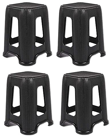 Violet Banqueta Plástico Apilable, Taburete, Banco Jardín (4 Banquetas, Negro)