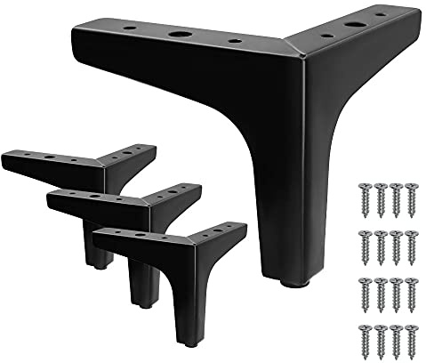 Cjueiom 13cm / 5 Inch Black Metal Triangle Furniture Legs, 4Pcs | For Sofa, Couch, Table, Cabinet, Ottoman, Modern Replacement Legs