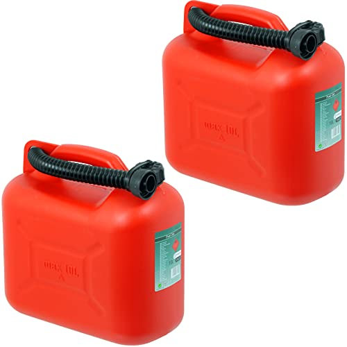 SPARES2GO Fuel Can Petrol Diesel Jerry Canister with Flexible Spout (10L, Pack of 2)