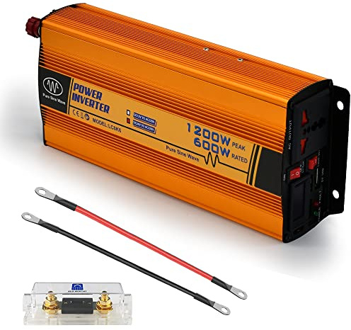ECO-WORTHY 600W 12V netzunabhängiger Solarwechselrichter DC 12V AC 220V Sinuswelle für Auto Wohnmobil Caravan Camping und Solar System Haus