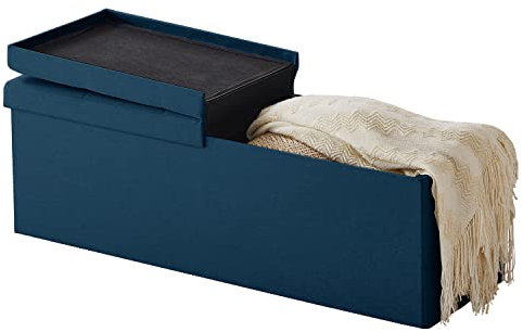 Zedelmaier Sitzbank mit Stauraum, Sitzhocker Faltbar Sitztruhe belastbar bis 300 kg, Deckel klappbar, klappbare Sitztruhe für Wohnzimmer, Flur, Schlafzimmer, 114x38x38 cm, Marineblau