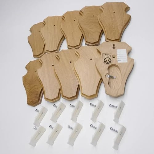 EUROHUNT REH - 10 targhette per trofei opache, piccole in rovere chiaro, AF 18,5 cm x 11 cm, con 10 clip in plastica
