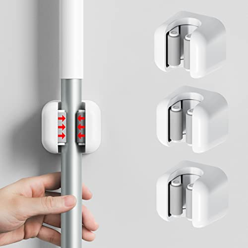 Colist Mop Broom Holder 3 Pcs Wall Mounted Self Adhesive Mop Holder Organizer For Mop and Broom,Tool Tidy Storage Fit Bathroom,Office,Kitchen,Garage, Garden, Storage and Save space